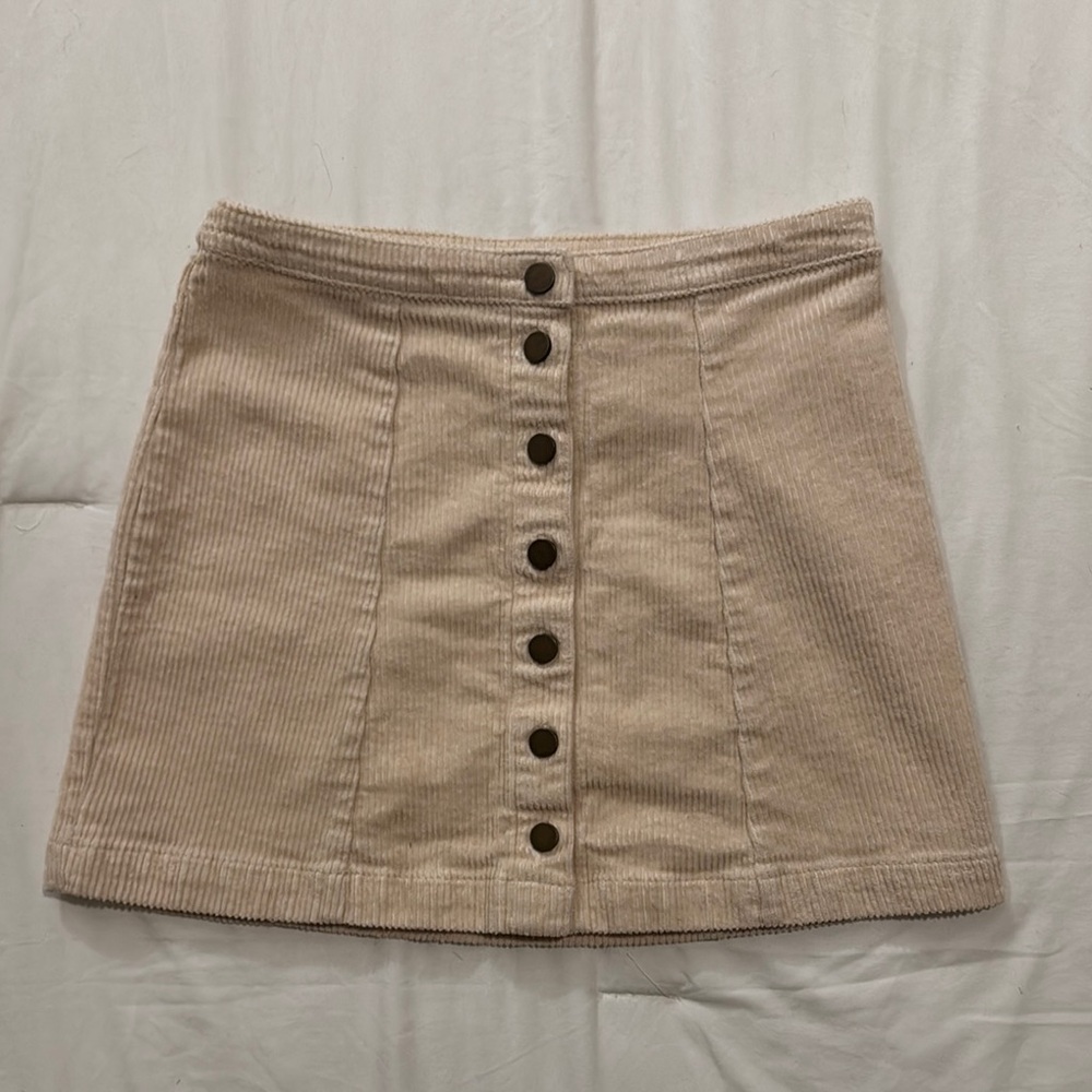 Corduroy Button-Front Tan Skirt